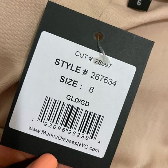 MARINA Cowl Neck Spaghetti Strap Metallic Maxi Gown Dress Size 6 - Picture 8 of 11